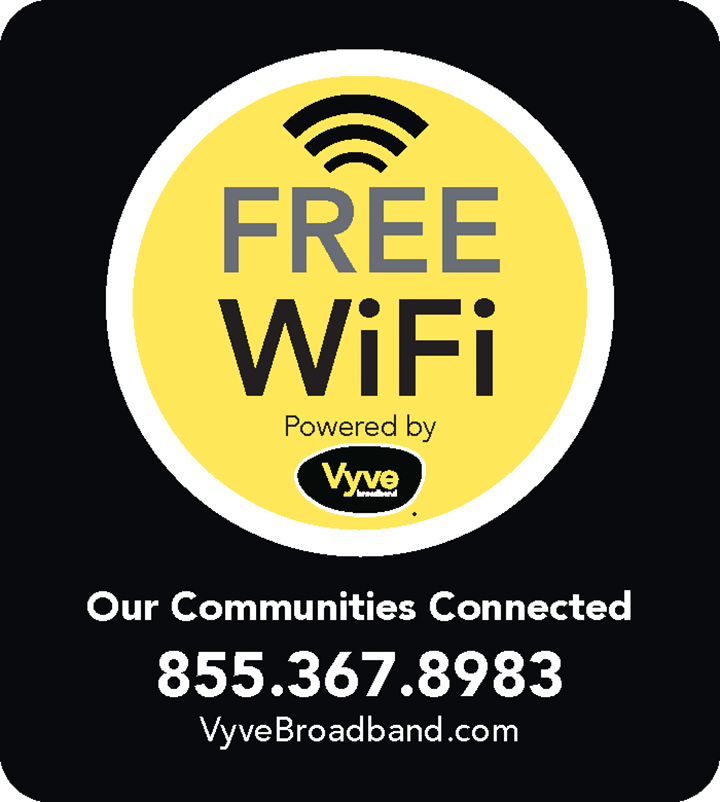 FREE WiFi Powered by Vyve - 855.367.8983