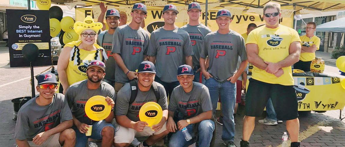 Panhandle State Baseball team poses at a Vyve event