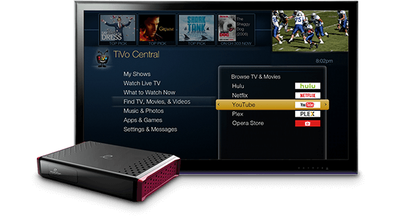 TV with box showing Vyve XSTREAM TV screen