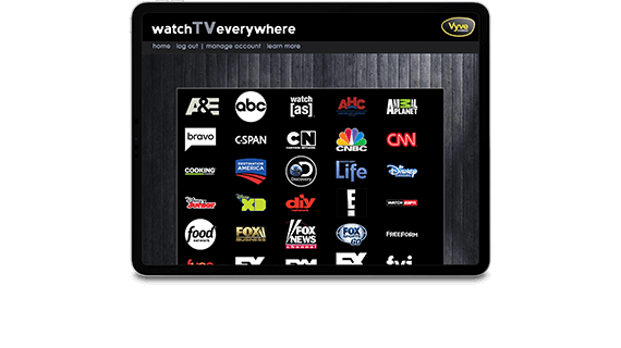 Tablet showing WatchTVEverywhere screen